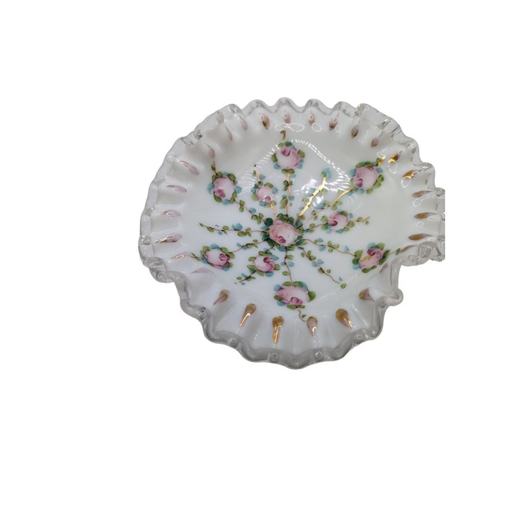 Fenton Silver Crest Charleton Rose Hand Painted Compote With Gold Trim - Picture 4 of 15